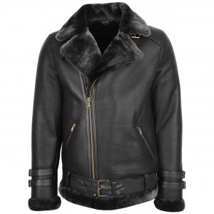 BUNERI Biker Aviateur Mouton Alvin Noir Zip Croisé