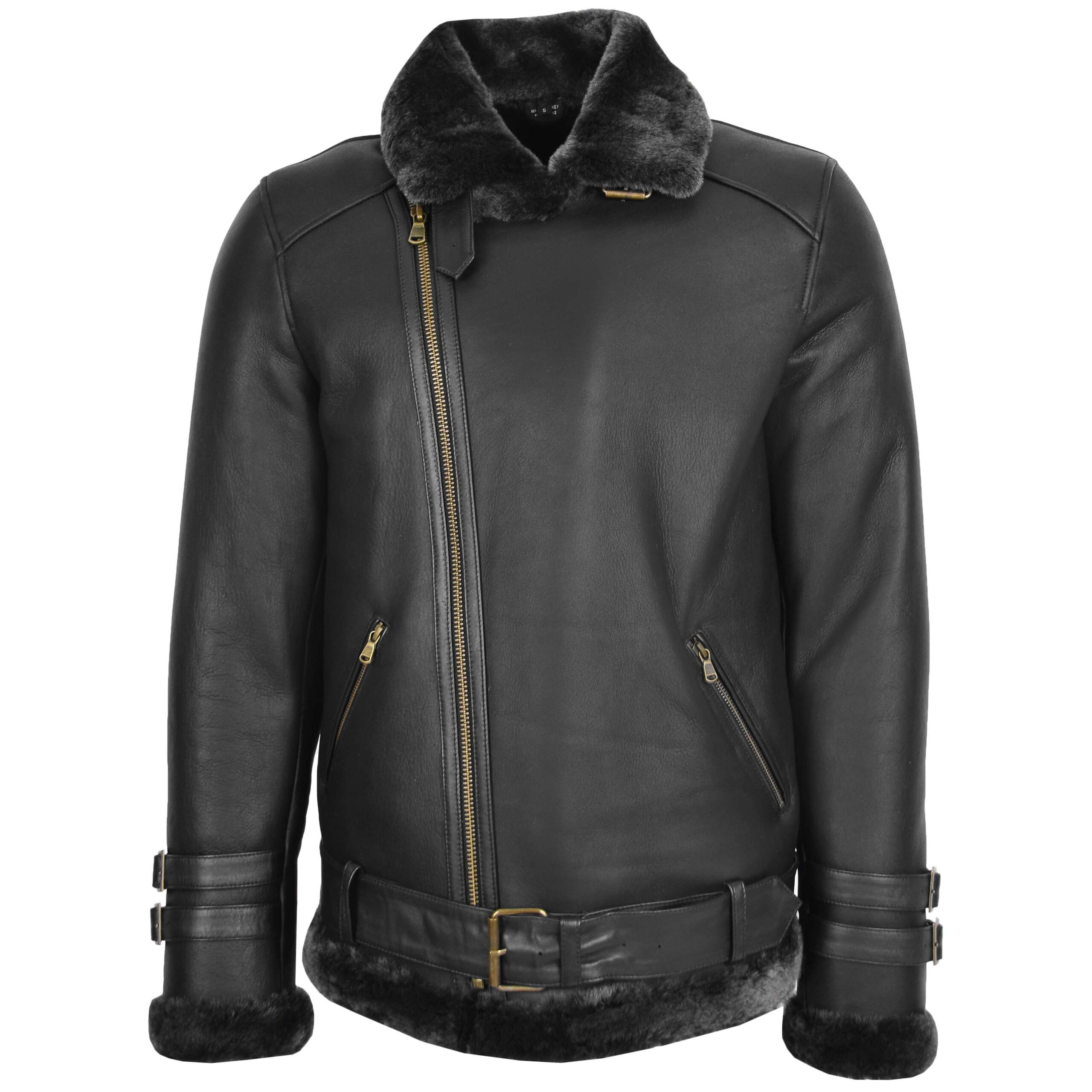 BUNERI Biker Aviateur Mouton Alvin Noir Zip Croisé – Image 3