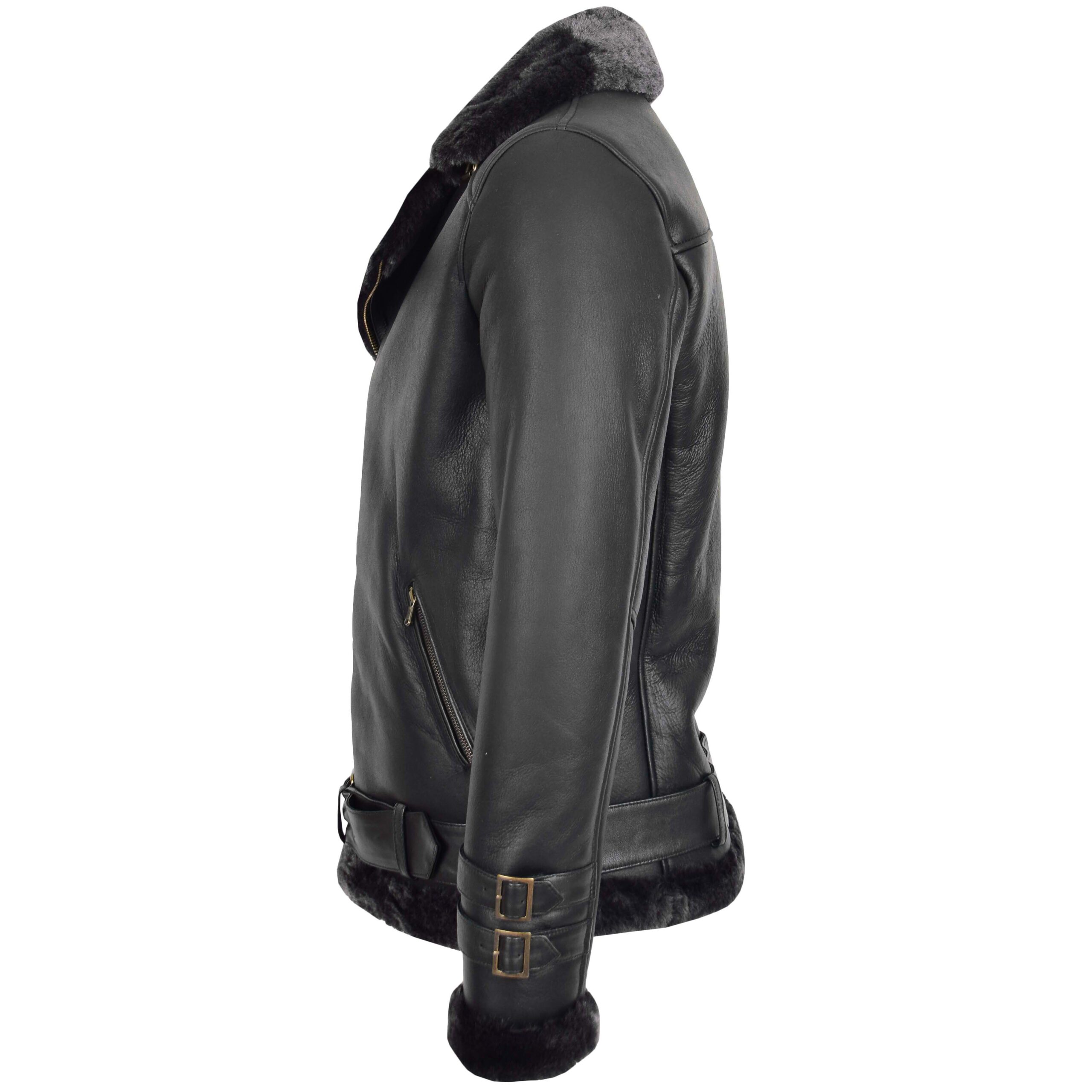 BUNERI Biker Aviateur Mouton Alvin Noir Zip Croisé – Image 5