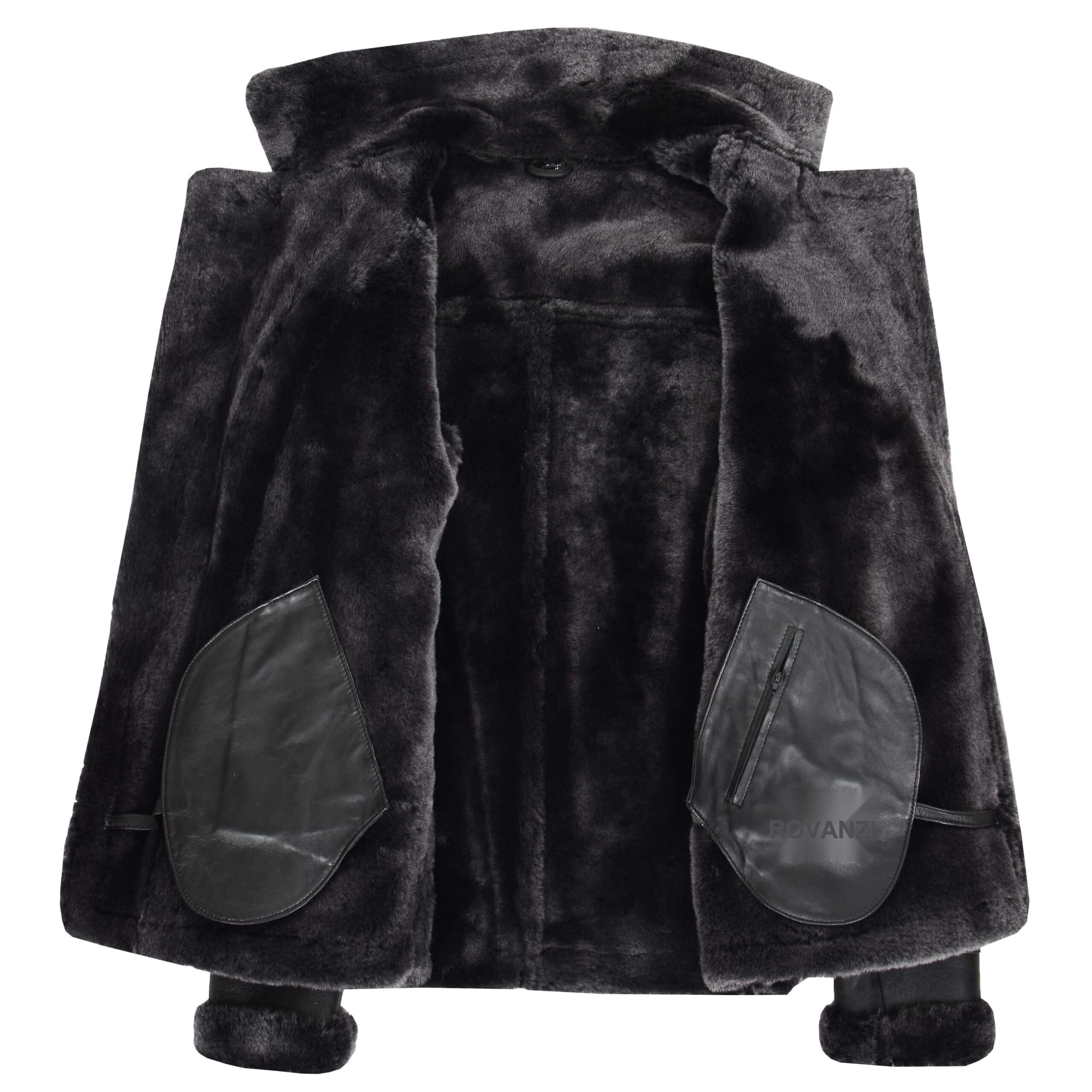 BUNERI Biker Aviateur Mouton Alvin Noir Zip Croisé – Image 6