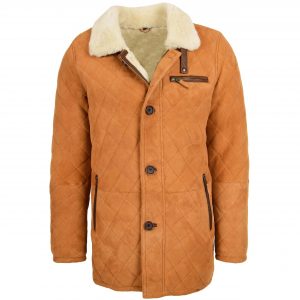 BUNERI Veste Homme Peau de Mouton Croix Point Anorak Camel Blanc
