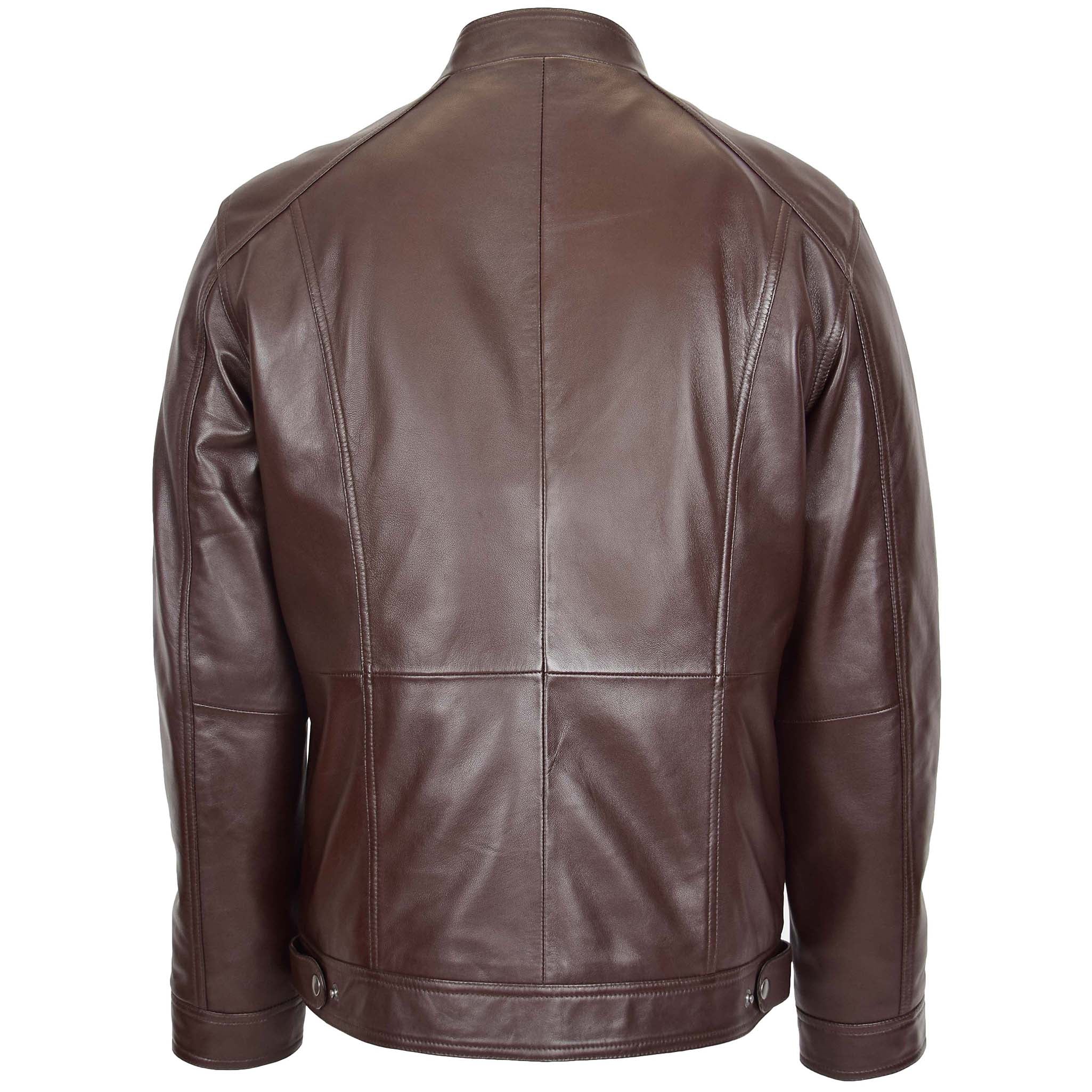 BUNERI Veste en Cuir Souple Marron Casual à Zip Simple pour Homme – Image 2