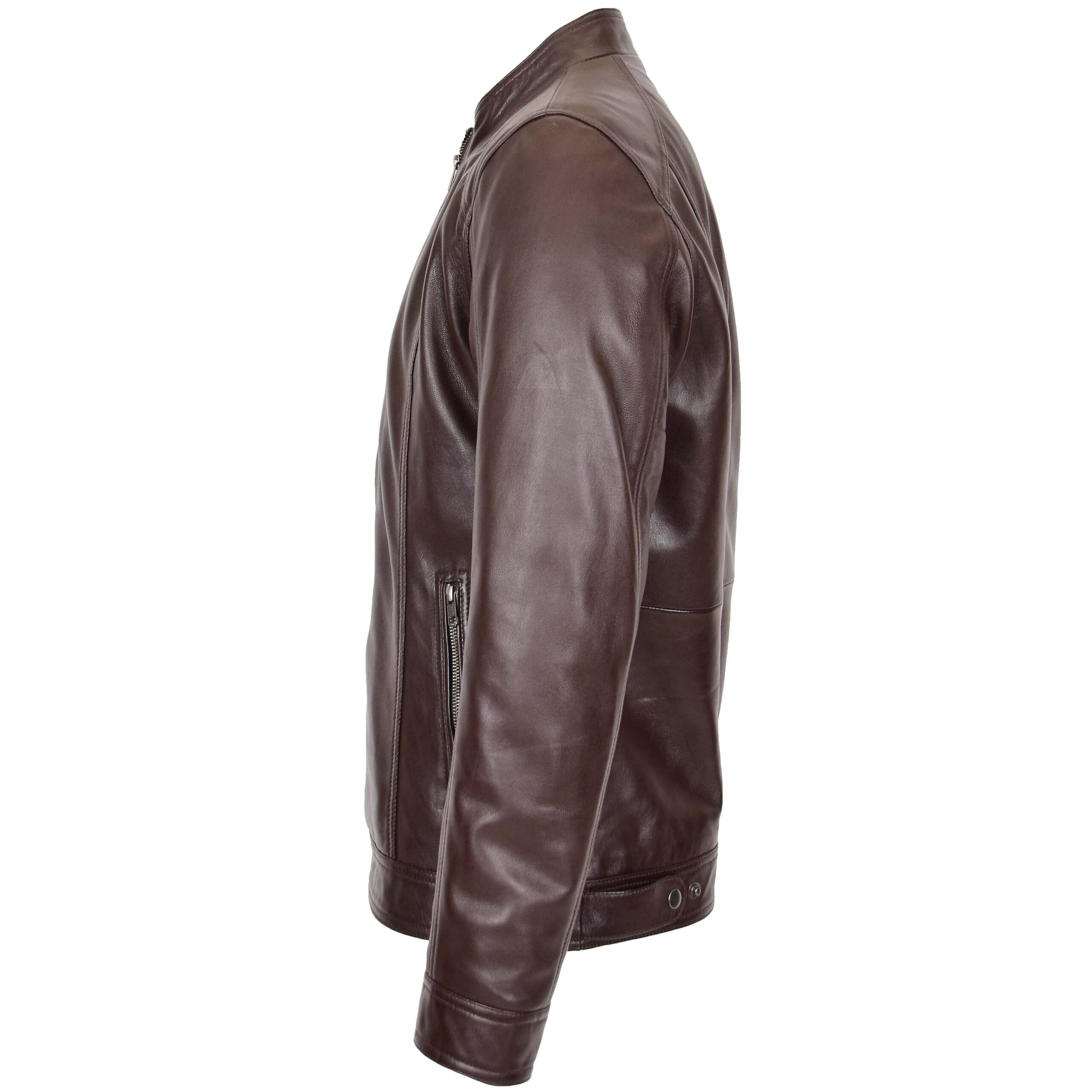 BUNERI Veste en Cuir Souple Marron Casual à Zip Simple pour Homme – Image 5