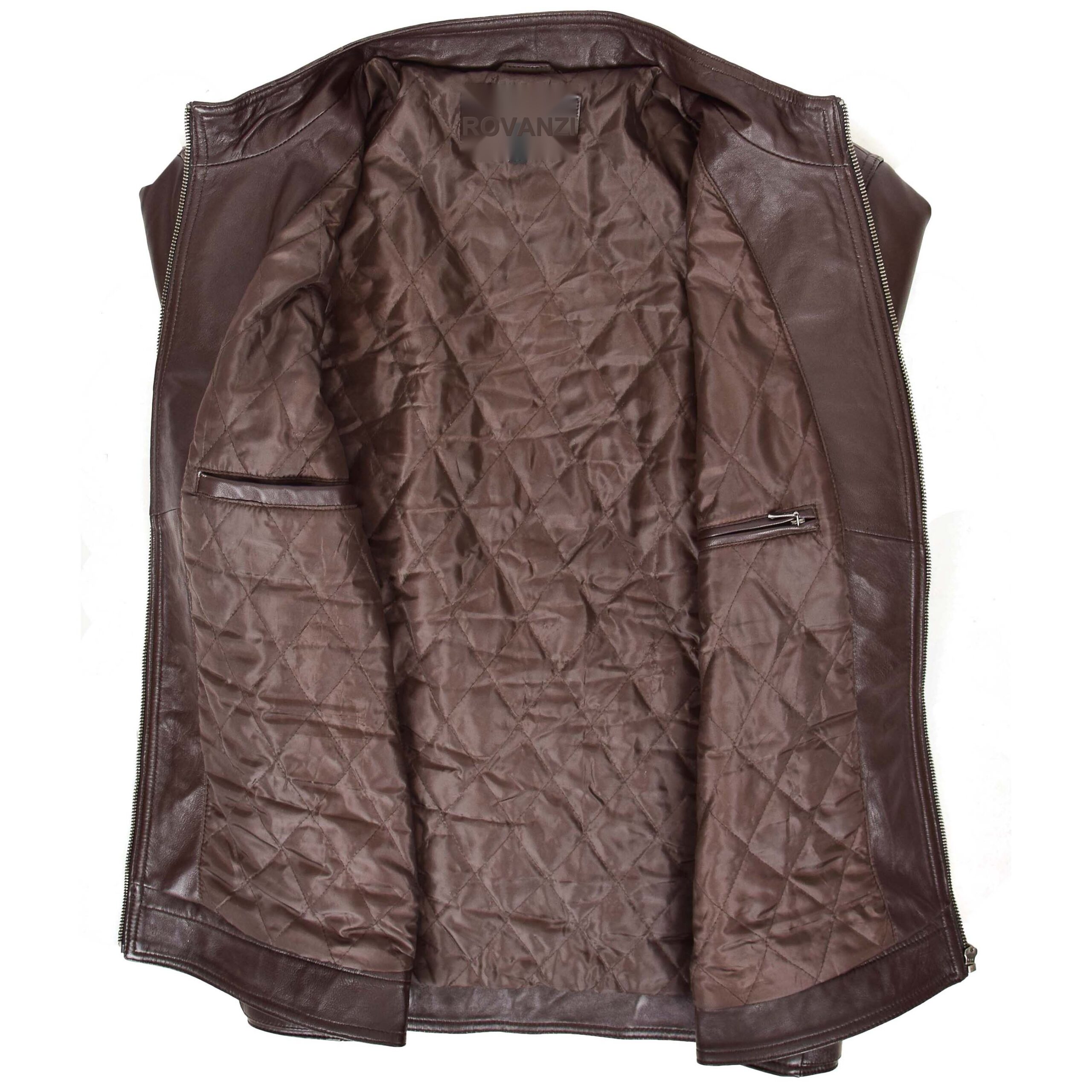 BUNERI Veste en Cuir Souple Marron Casual à Zip Simple pour Homme – Image 6