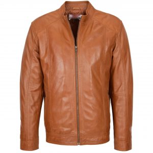 BUNERI Veste en Cuir Souple Casual Zip Simple pour Homme Tan