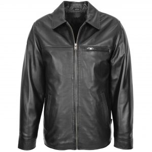 BUNERI Veste Homme Cuir Souple Simple Zip Box Casual Noire