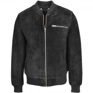 BUNERI Veste Homme Daim Bomber Varsity Noir