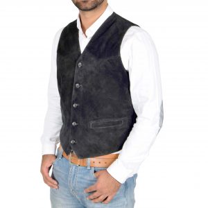 BUNERI Gilet en Daim pour Homme à Boutons Noir