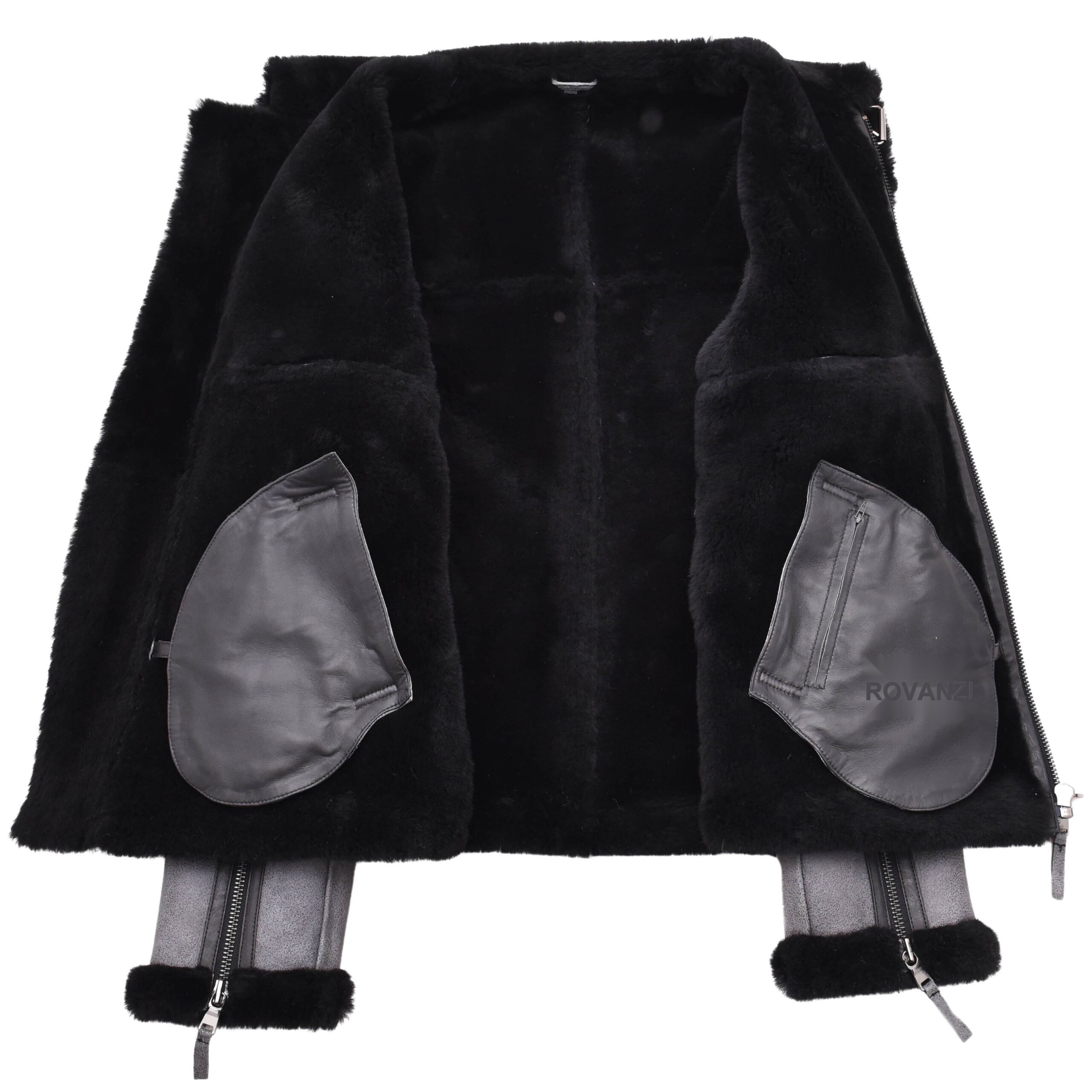 BUNERI Veste de Vol RAF Originale Homme Peau de Mouton Gris Noir Shearling – Image 7