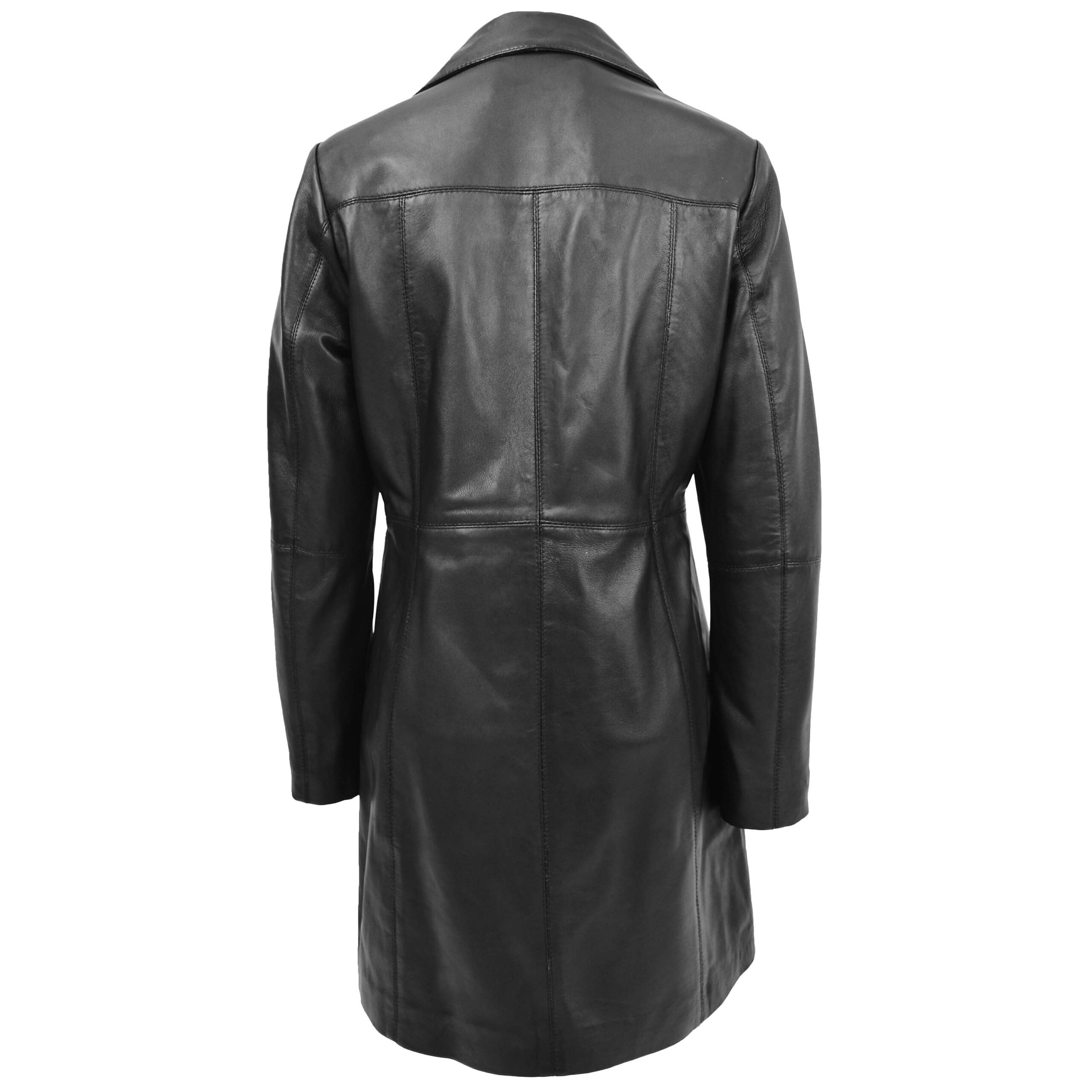 BUNERI Manteau en Cuir Souple Noir 3/4 Longueur Classique pour Femme – Image 2