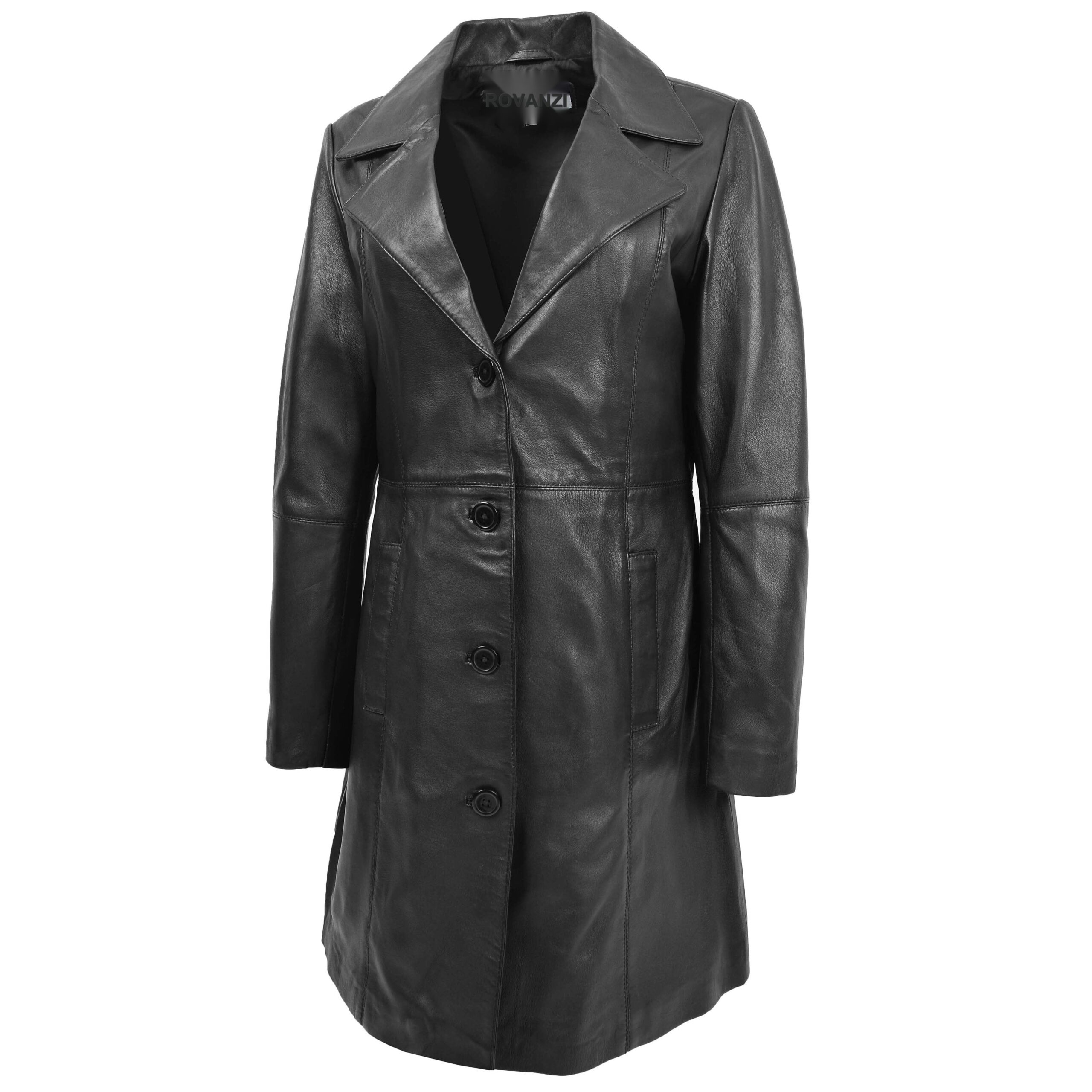 BUNERI Manteau en Cuir Souple Noir 3/4 Longueur Classique pour Femme – Image 4
