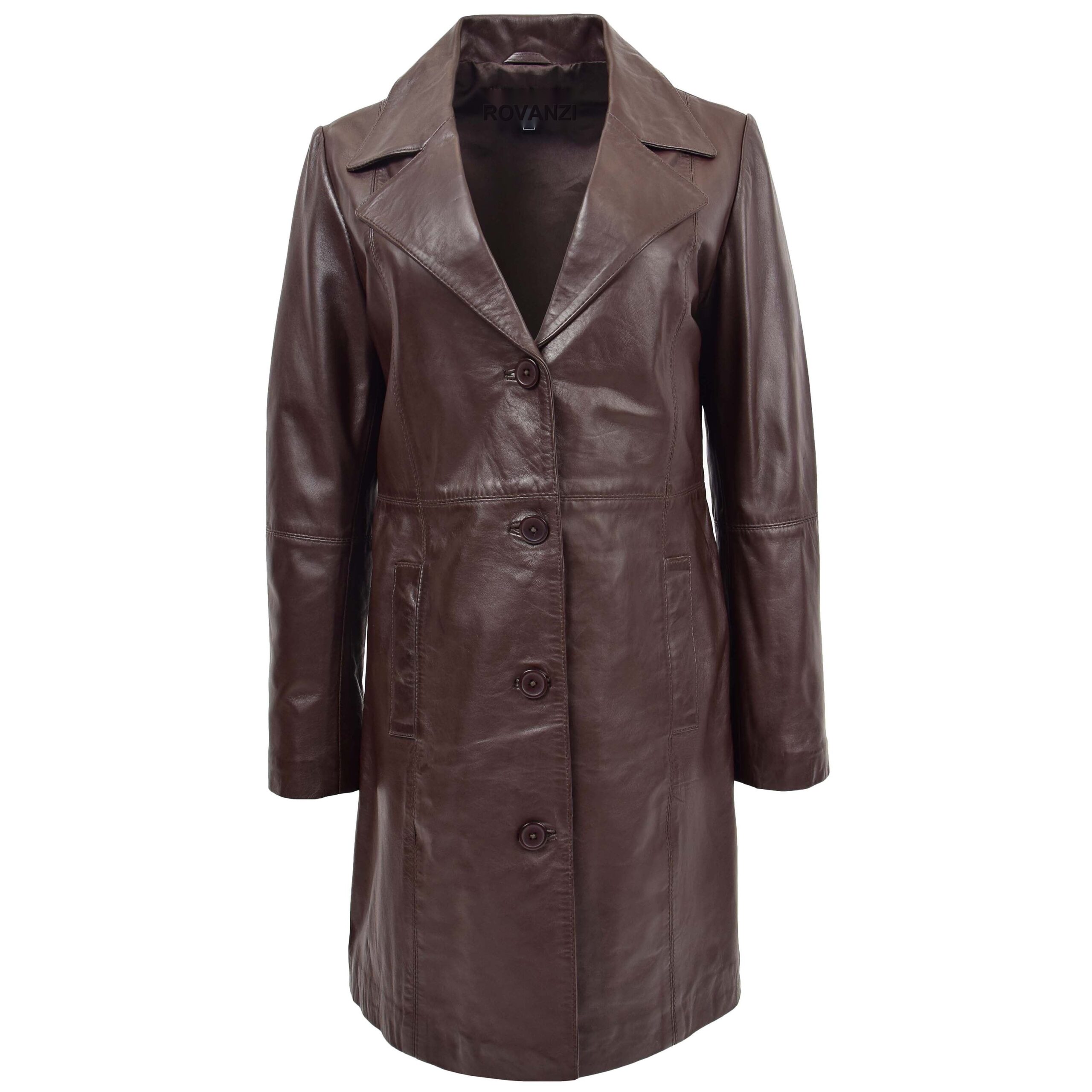 BUNERI Manteau en Cuir Souple Classique ¾ de Longueur pour Femme Marron