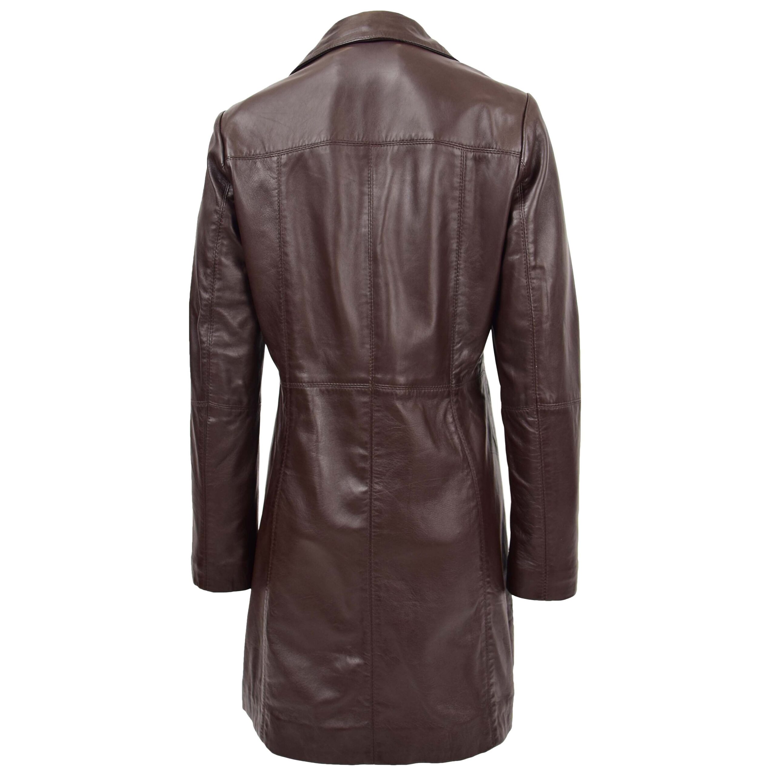 BUNERI Manteau en Cuir Souple Classique ¾ de Longueur pour Femme Marron – Image 2