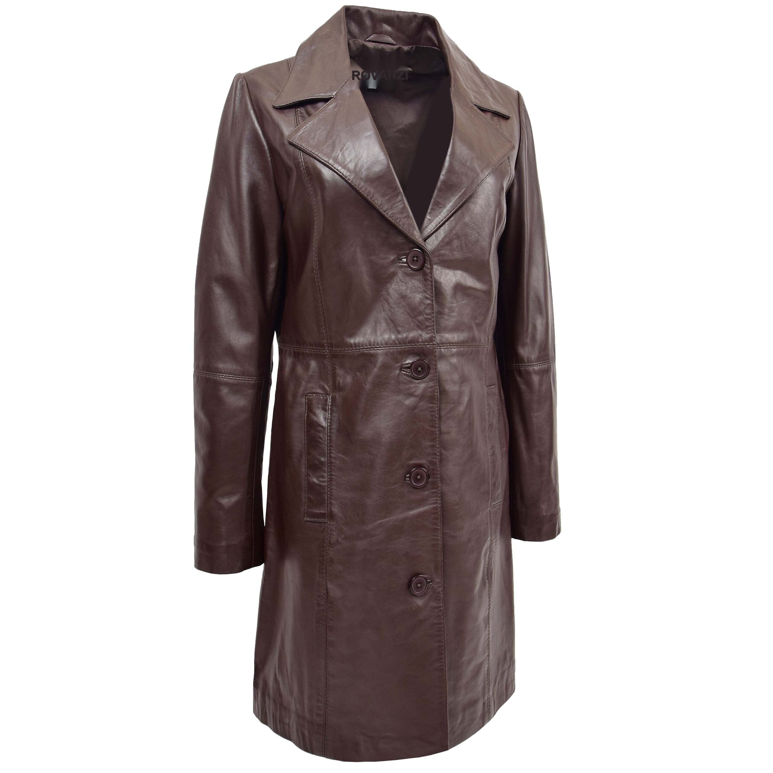 BUNERI Manteau en Cuir Souple Classique ¾ de Longueur pour Femme Marron – Image 4