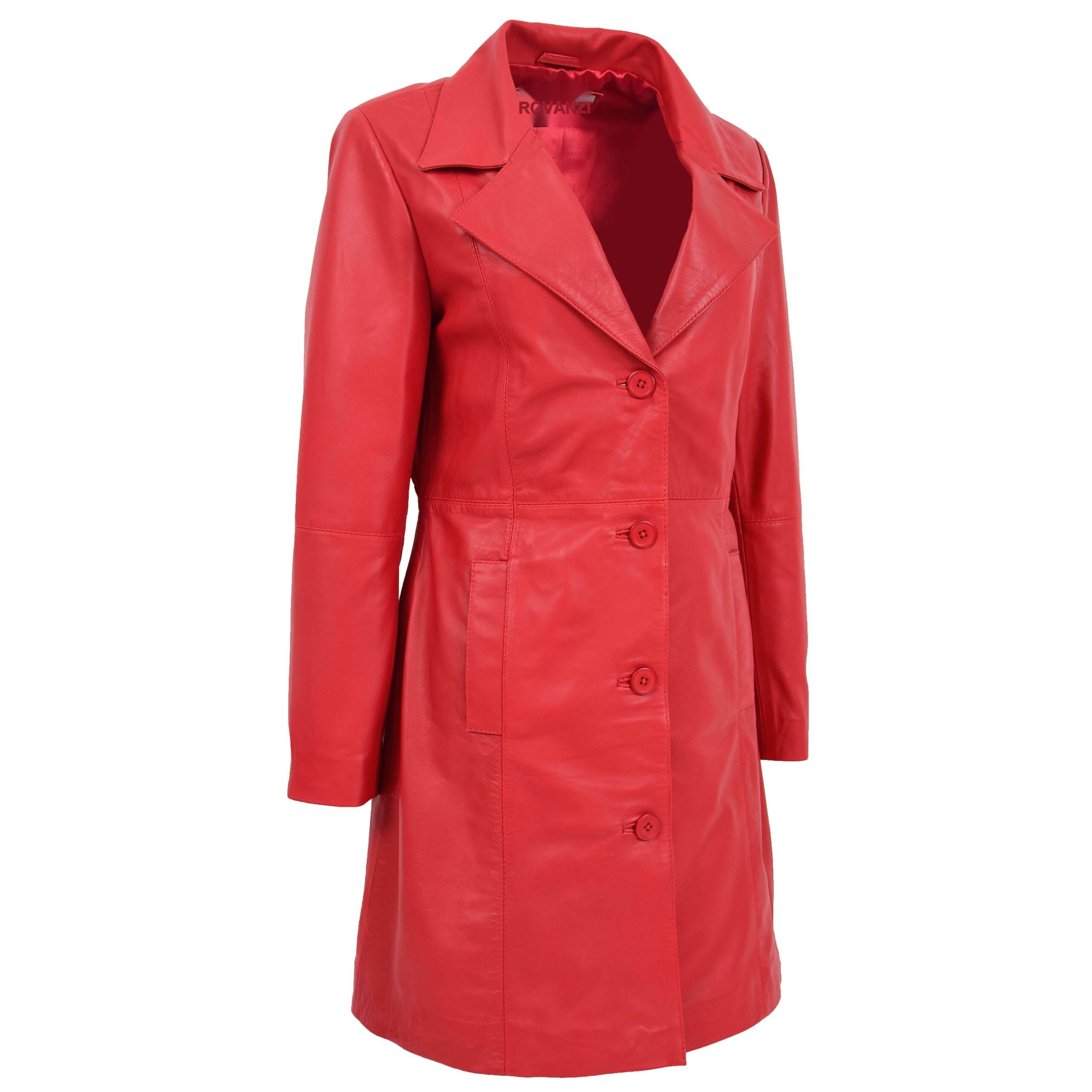 BUNERI Manteau en Cuir Souple Classique ¾ de Longueur pour Femme Rouge – Image 4