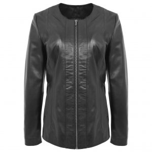 BUNERI Cuir Souple Jade Noire Classique sans Col