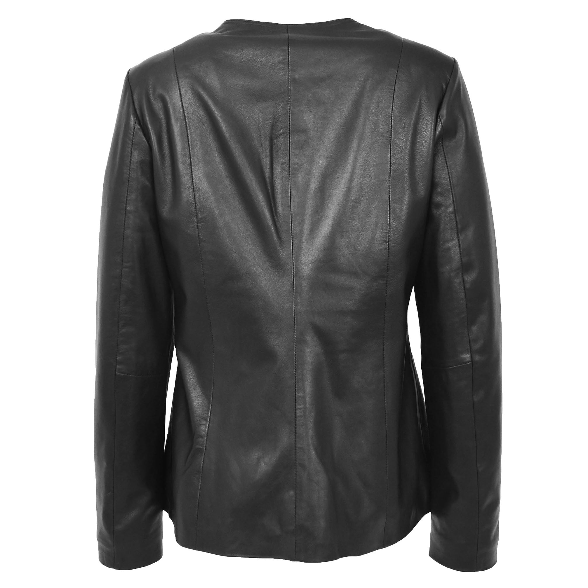 BUNERI Cuir Souple Jade Noire Classique sans Col – Image 2