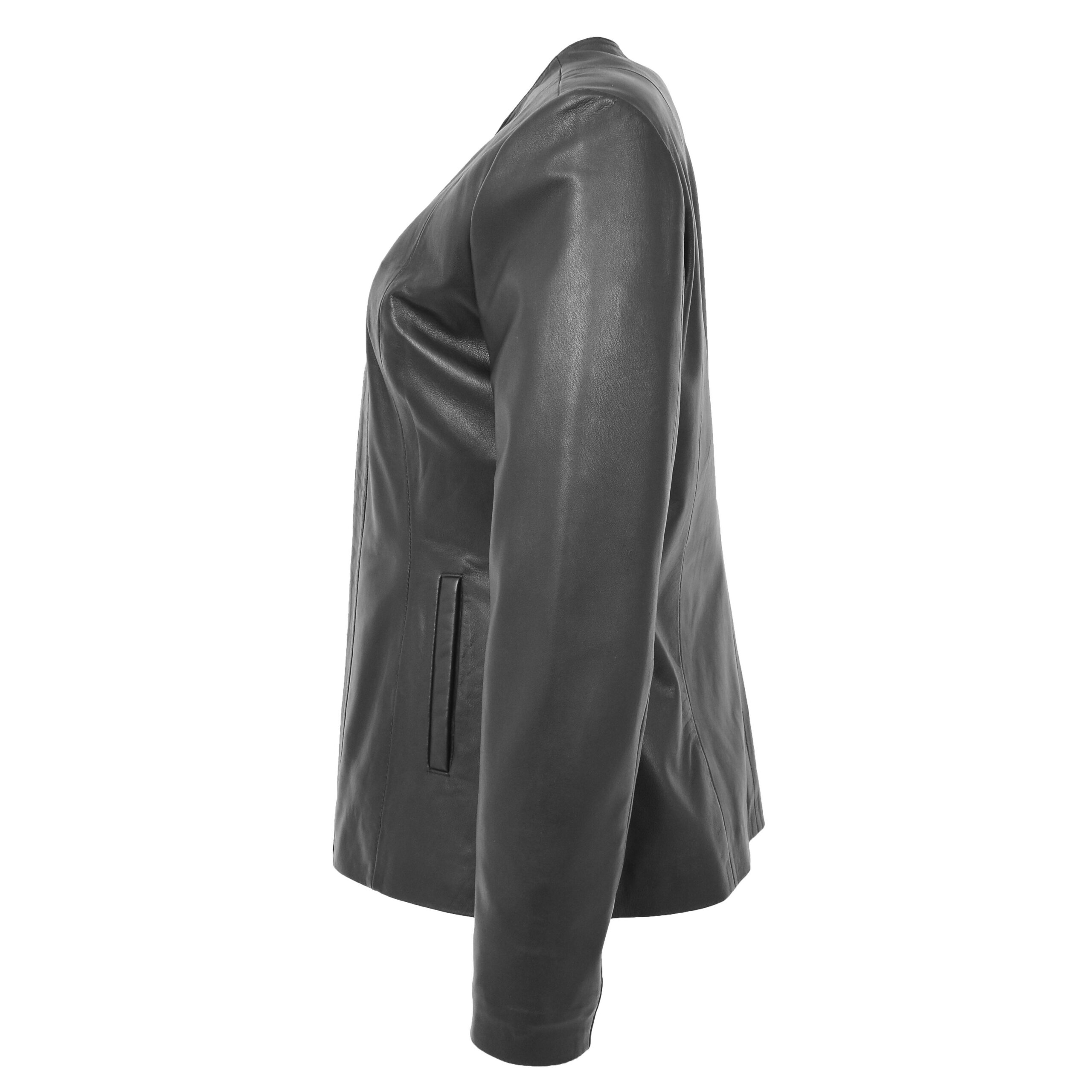 BUNERI Cuir Souple Jade Noire Classique sans Col – Image 5