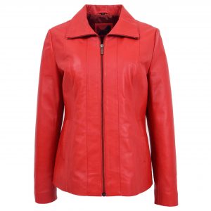 BUNERI Veste en Cuir Rouge Classique à Zip pour Femme