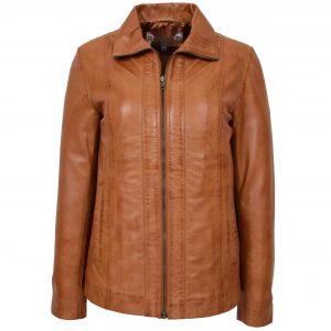 BUNERI Veste en Cuir Tan Classique à Zip pour Femme II