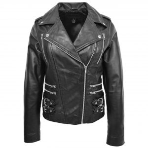 BUNERI Biker Cuir Cara Noir Cross Zip