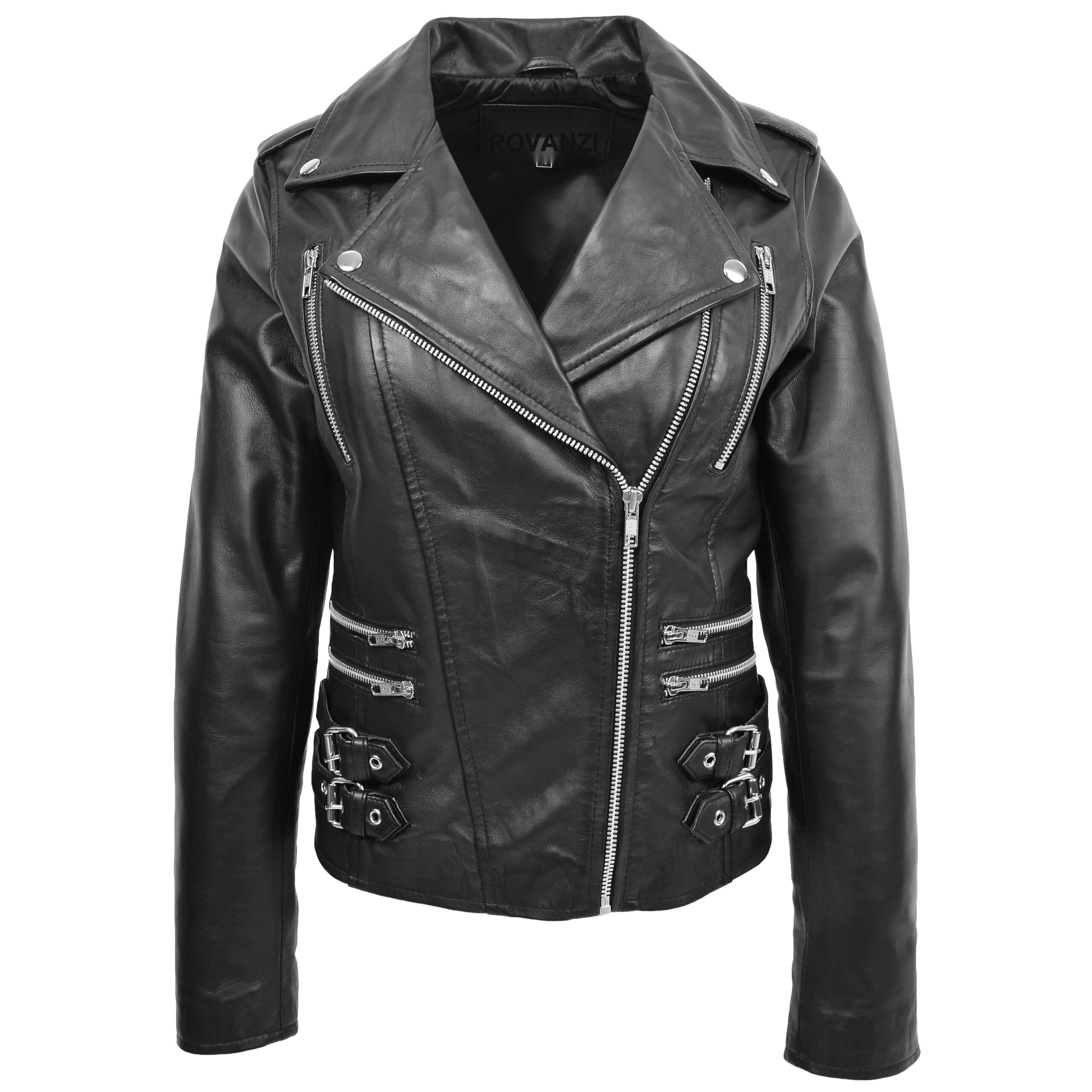 BUNERI Biker Cuir Cara Noir Cross Zip