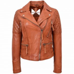 BUNERI Biker Cuir Claudia Cognac Cross Zip
