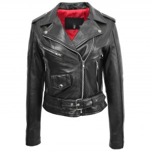 BUNERI Veste Biker Femme Cuir Brando Noire