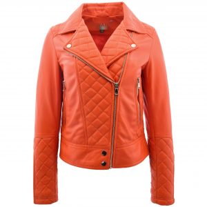 BUNERI Biker Cuir Ziva Orange Détails Matelassés