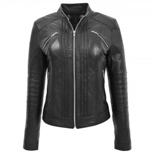 BUNERI Veste Femme Cuir Style Biker Classique Noire