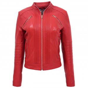 BUNERI Veste Femme Cuir Biker Classique Style Rouge