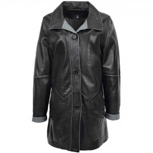 BUNERI Cuir Margaret Noir-Gris 3/4 Longueur Style Classique
