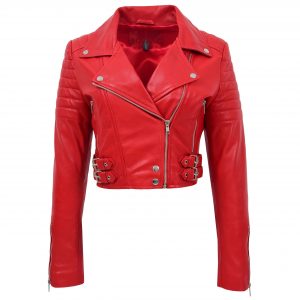 BUNERI Biker Cuir Demi Rouge Courte Femme