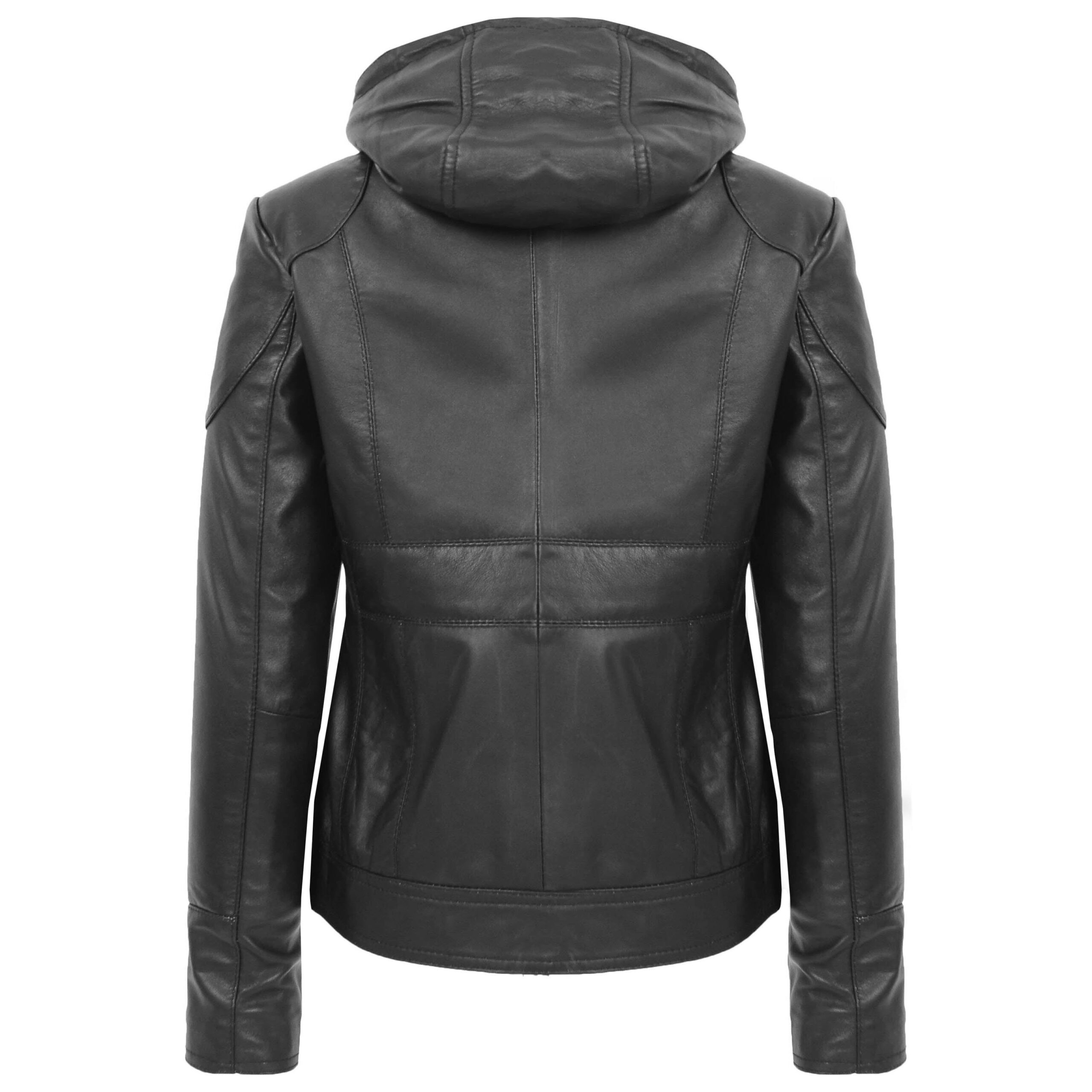 BUNERI Manteau en Cuir pour Femme avec Capuche Amovible Noir – Image 2