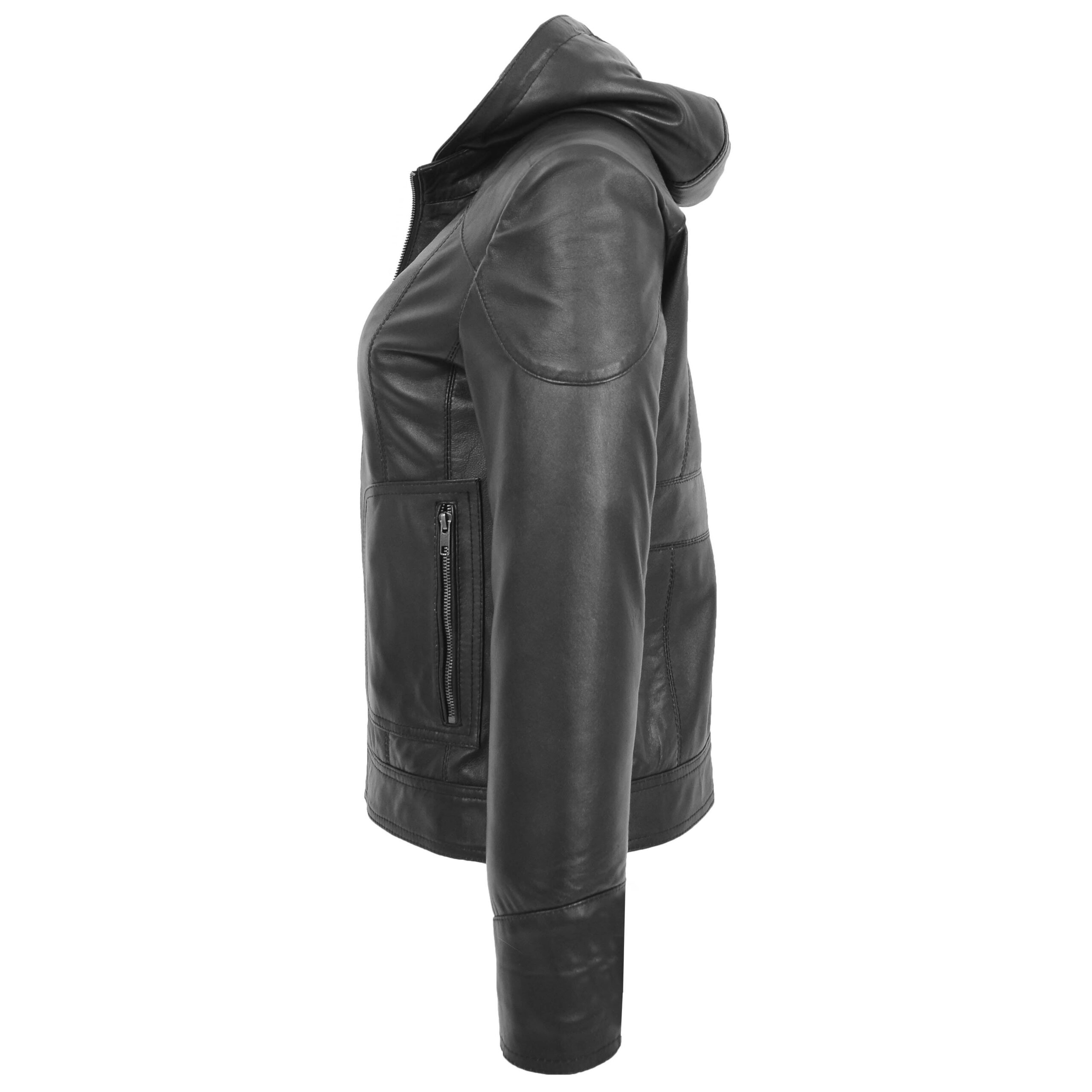 BUNERI Manteau en Cuir pour Femme avec Capuche Amovible Noir – Image 6