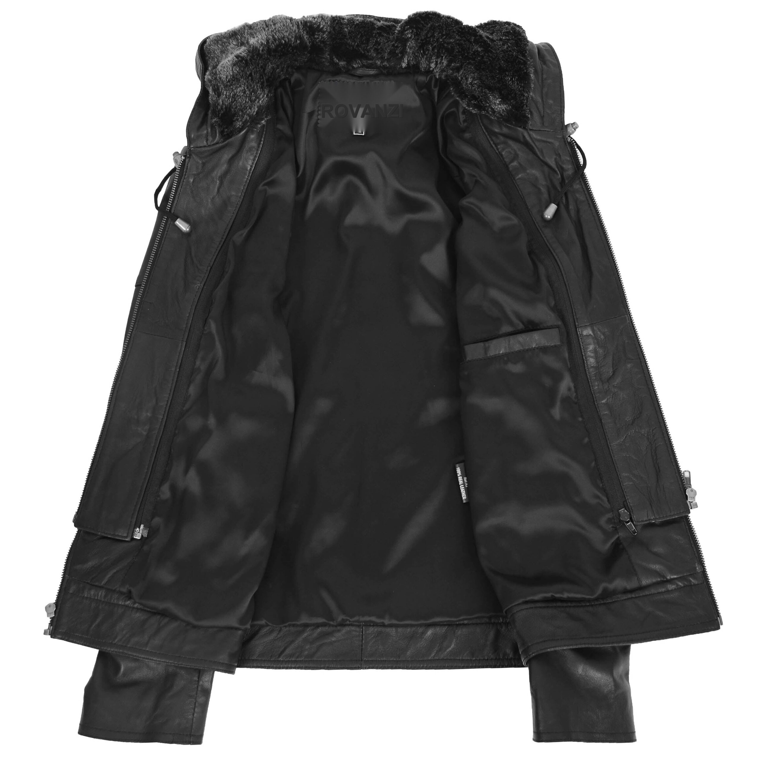 BUNERI Manteau en Cuir pour Femme avec Capuche Amovible Noir – Image 7