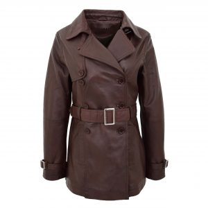 BUNERI Trench en Cuir Double Boutonnage Femme Brun Sienna
