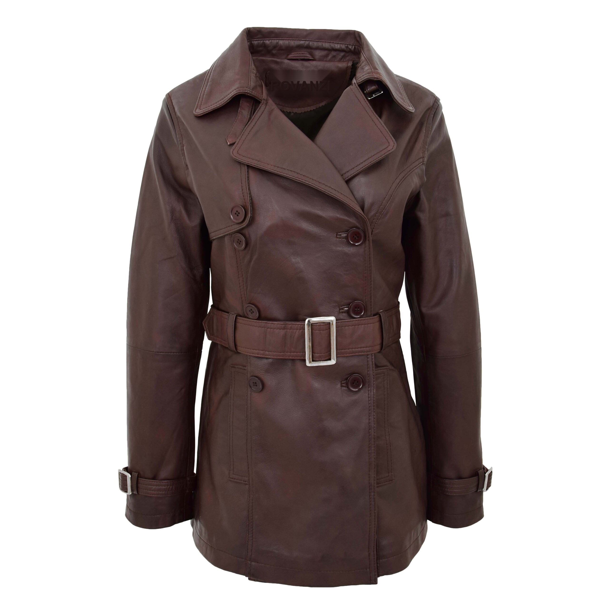 BUNERI Trench en Cuir Double Boutonnage Femme Brun Sienna