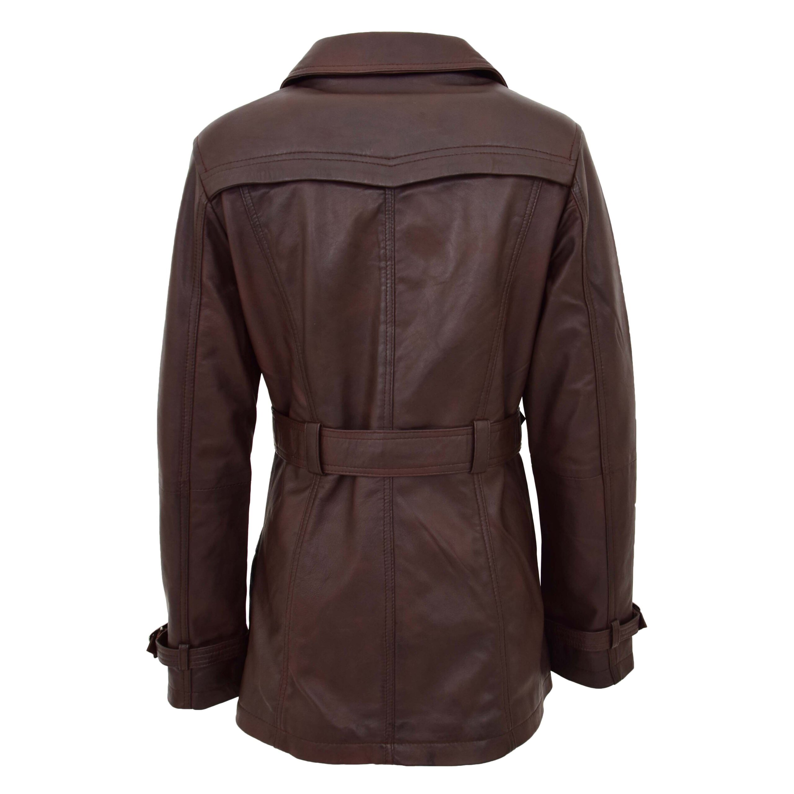 BUNERI Trench en Cuir Double Boutonnage Femme Brun Sienna – Image 2