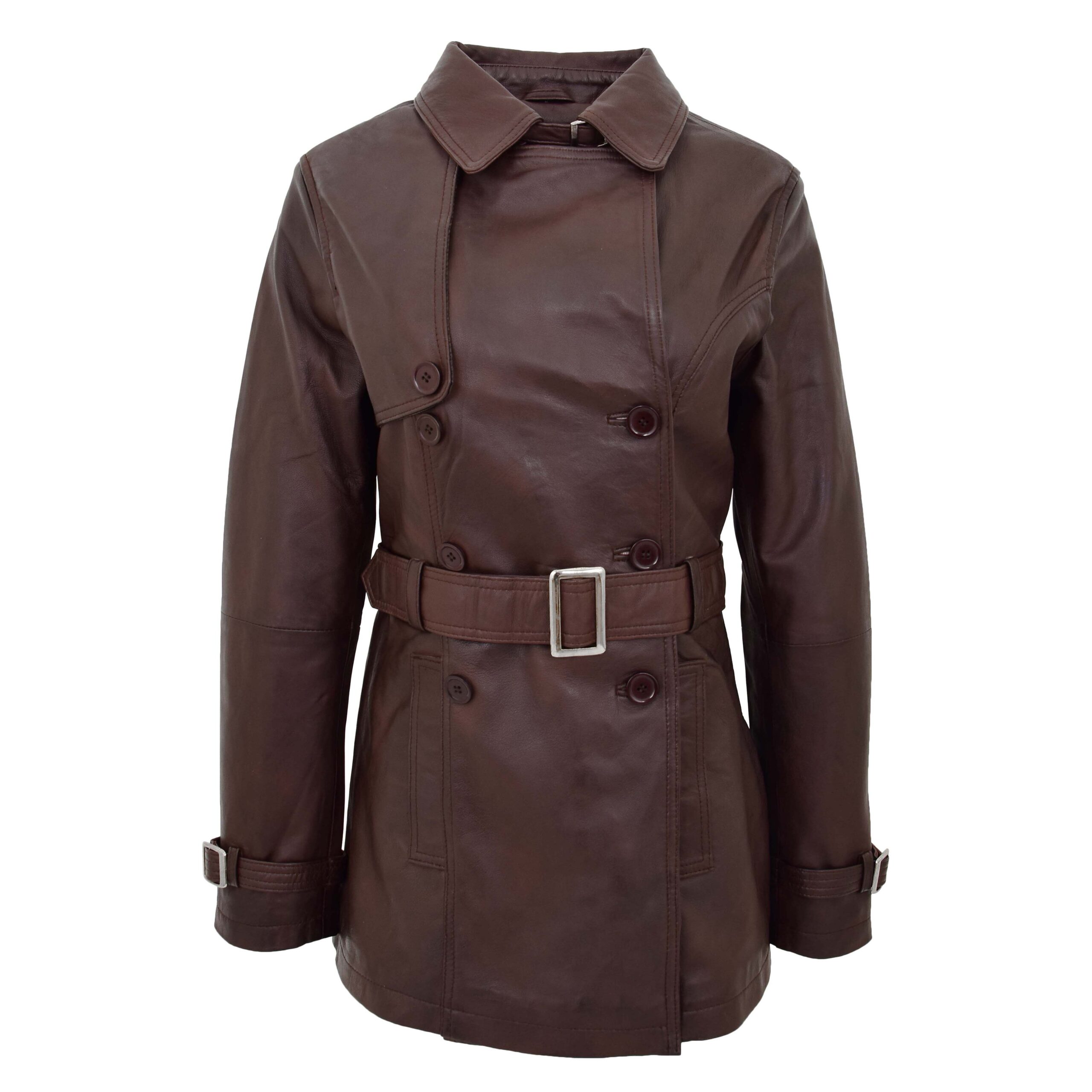 BUNERI Trench en Cuir Double Boutonnage Femme Brun Sienna – Image 3