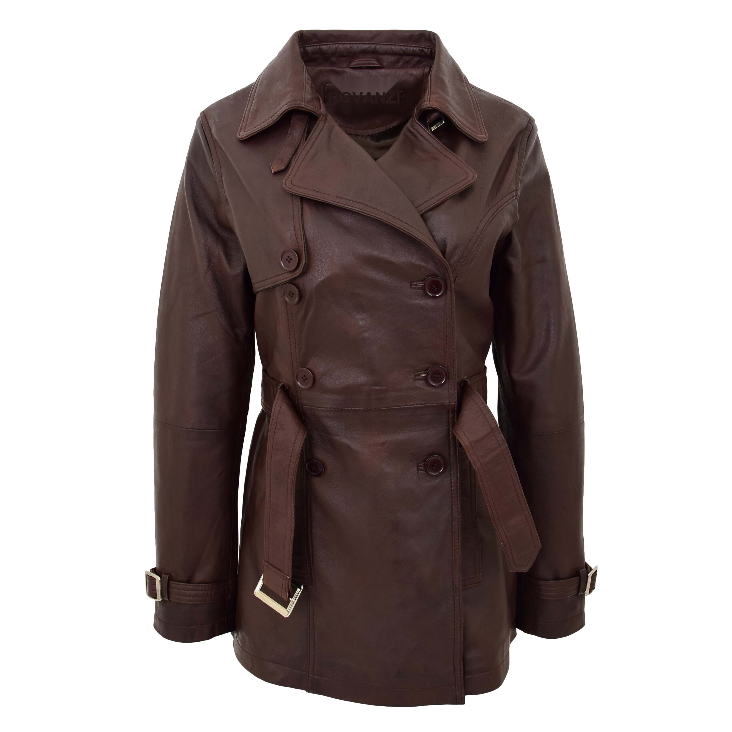 BUNERI Trench en Cuir Double Boutonnage Femme Brun Sienna – Image 4