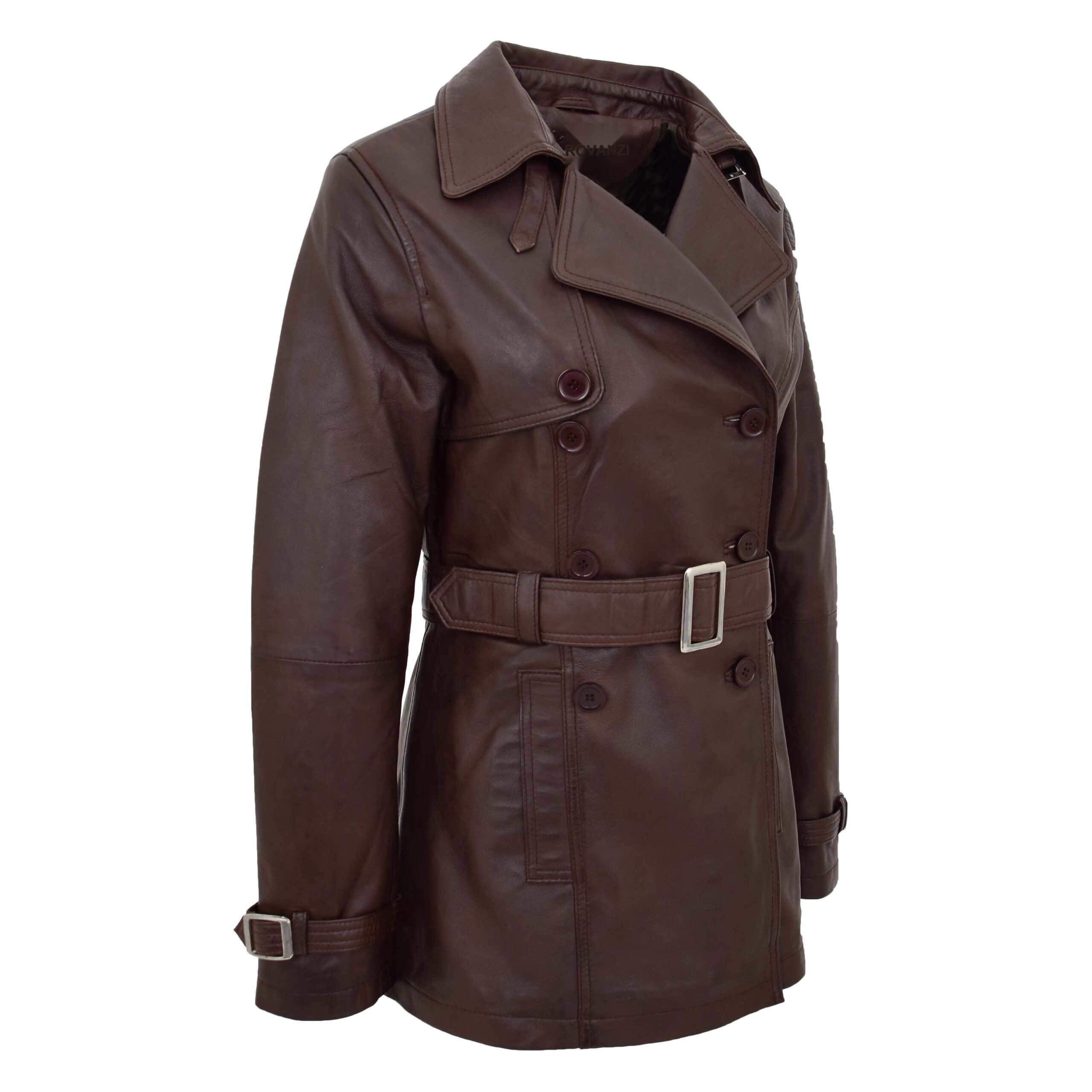 BUNERI Trench en Cuir Double Boutonnage Femme Brun Sienna – Image 5