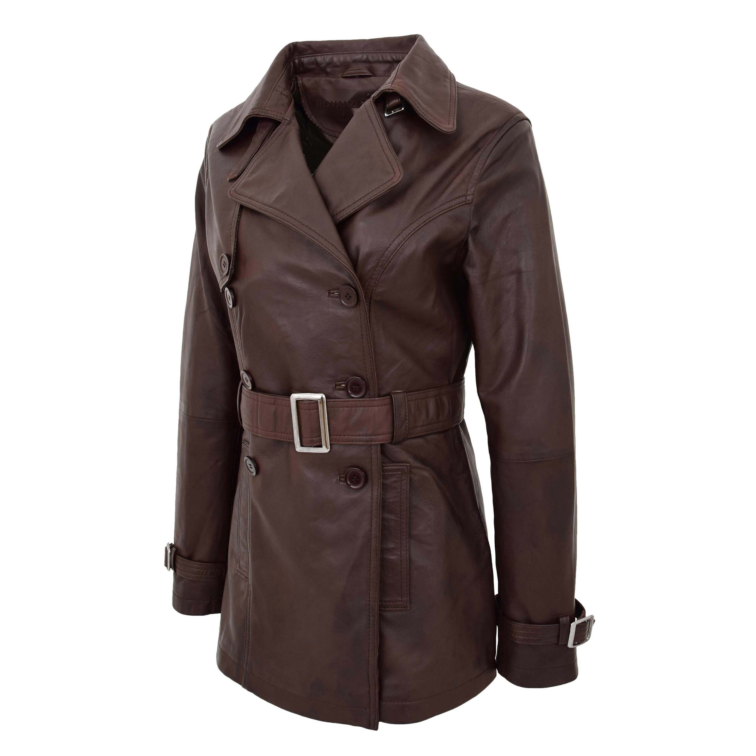 BUNERI Trench en Cuir Double Boutonnage Femme Brun Sienna – Image 6