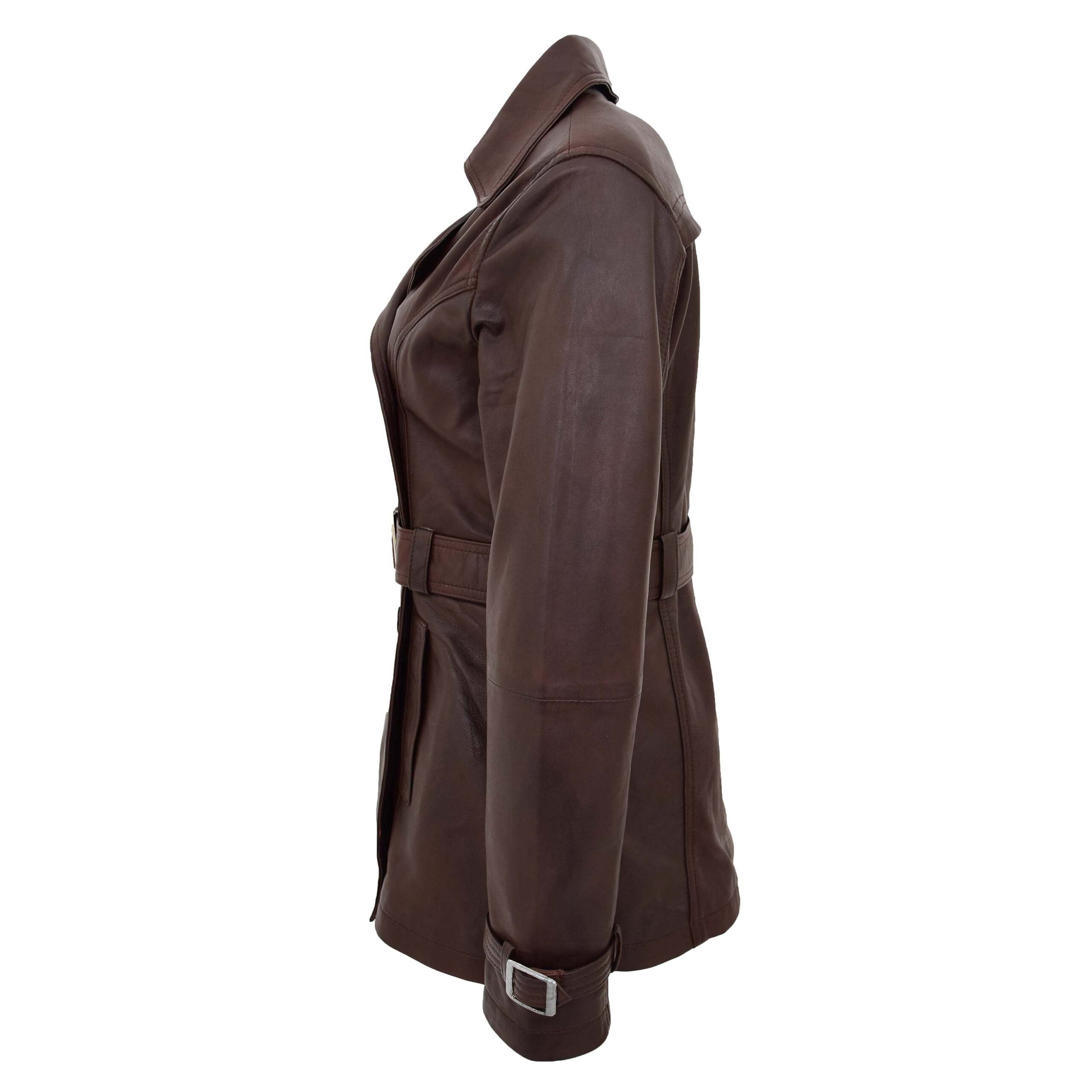 BUNERI Trench en Cuir Double Boutonnage Femme Brun Sienna – Image 7