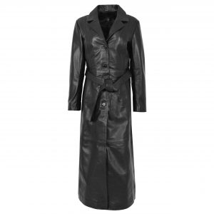 BUNERI Manteau en Cuir Noir Pleine Longueur Classique pour Femme