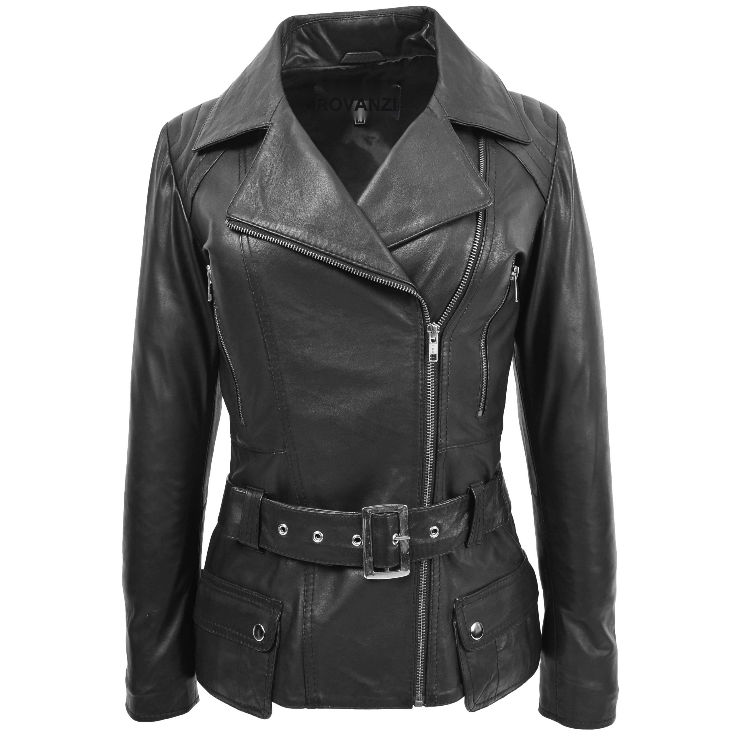 BUNERI Biker Celia Noire en Cuir Longueur Hanche