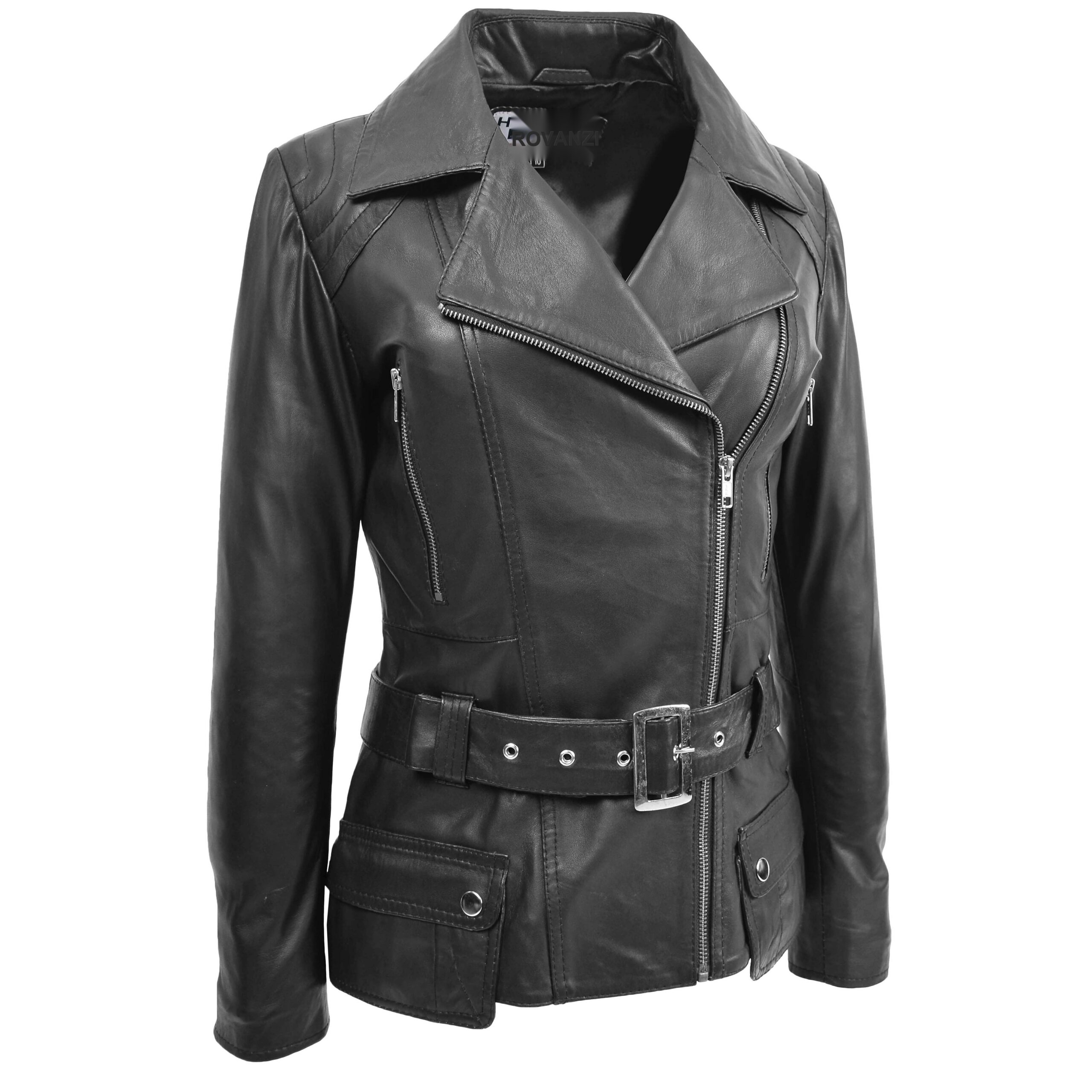 BUNERI Biker Celia Noire en Cuir Longueur Hanche – Image 3