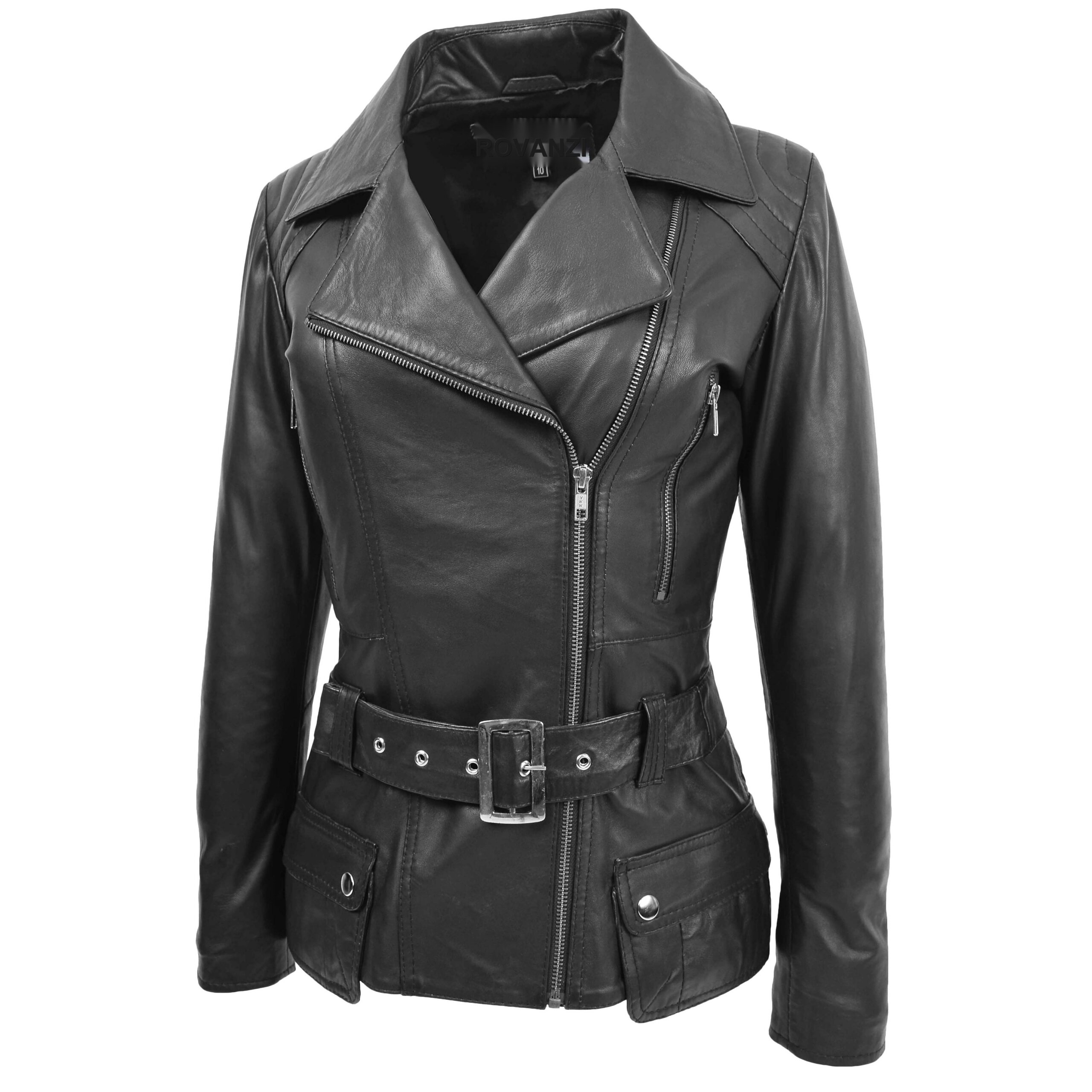 BUNERI Biker Celia Noire en Cuir Longueur Hanche – Image 4