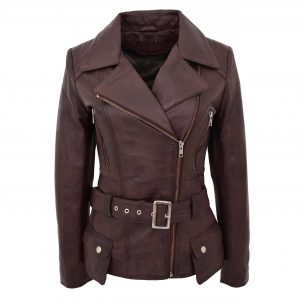 BUNERI Biker Cuir Celia Marron Longueur Hanches