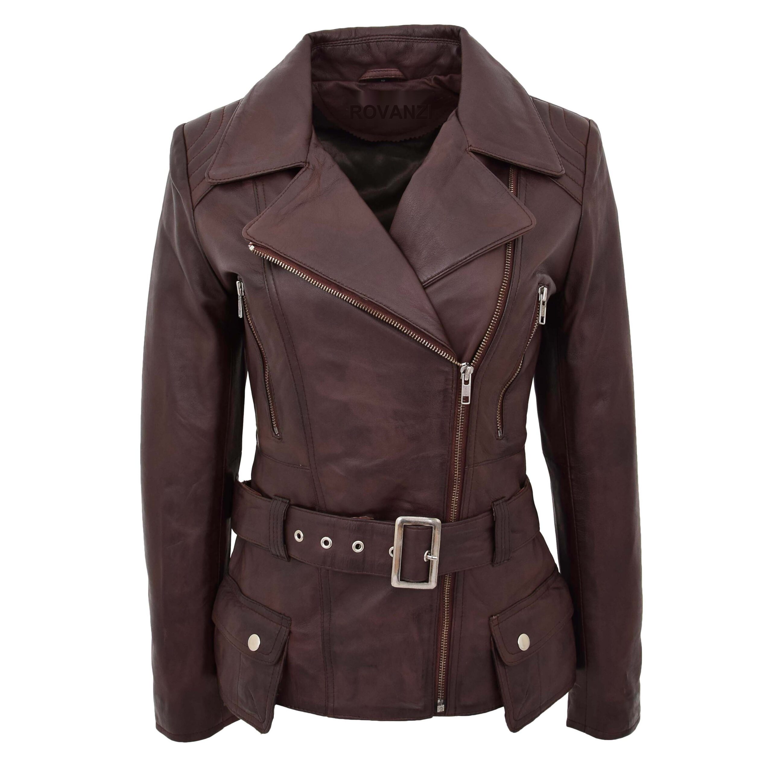 BUNERI Biker Cuir Celia Marron Longueur Hanches